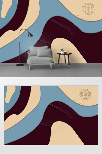 现代马卡龙色几何创意立体浮雕电视背景墙图片