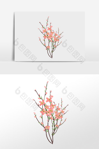 手绘植物桃花花枝插画元素图片