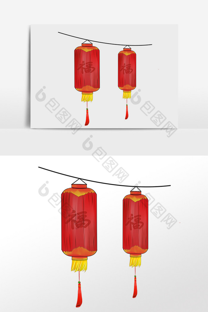 插画元素长灯笼挂件图片