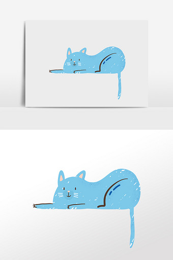 蓝色卡通慵懒儿童插画小猫图片