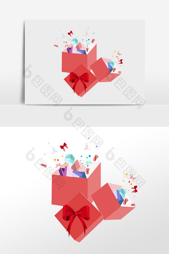 手绘红色礼盒礼物插画元素图片