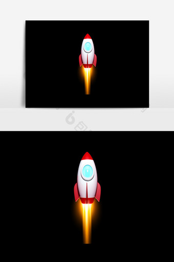 腾空升起的卡通小火箭PSD素材图片