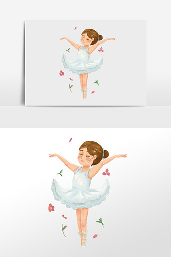 水彩手绘元素跳芭蕾舞的小女孩图片