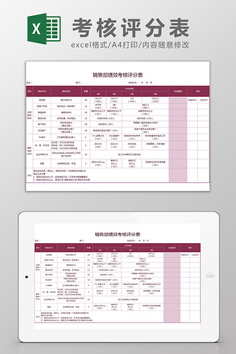 销售部绩效考核评分表Excel模板图片