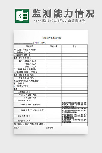 监测能力情况表excel模板图片