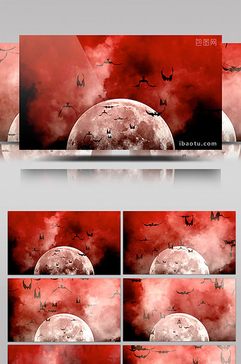 红色色调星球蝙蝠万圣节背景素材图片