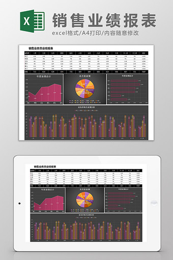 销售业务员业绩报表图表Excel模板图片