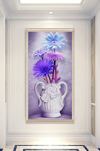 现代欧式复古花瓶花卉向日葵玄关装饰画图片