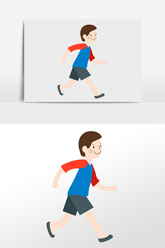卡通运动风男孩跑步插画人物素材图片