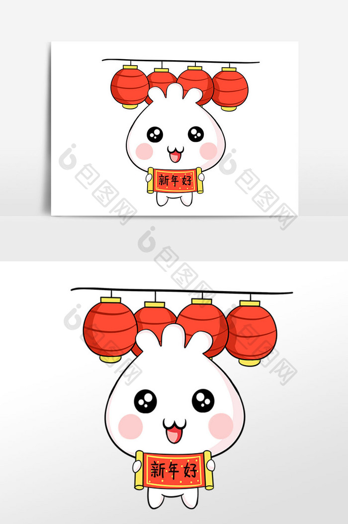 新年小包子表情包新年好插画