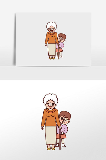 可爱手绘矢量关爱老年人插画元素图片