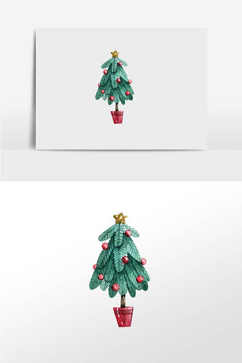 圣诞树手绘水彩圣诞元素图片