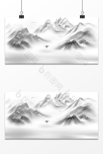 手绘中国风水墨群山背景图片