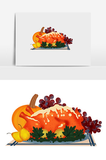 手绘水果鸡肉插画元素图片