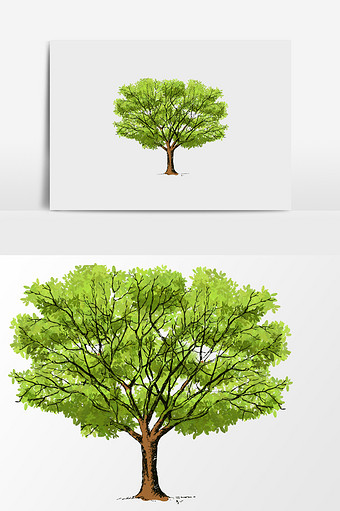 手绘翠绿大树插画元素图片