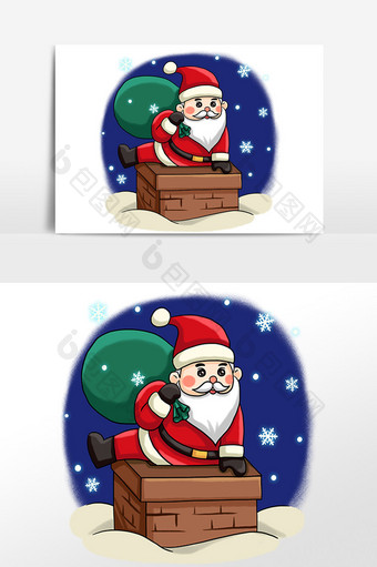手绘圣诞老人背礼物插画素材图片