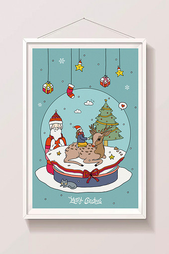 唯美清新圣诞快乐创意水晶球圣诞节插画图片