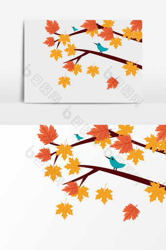 秋天枫树标签设计元素图片