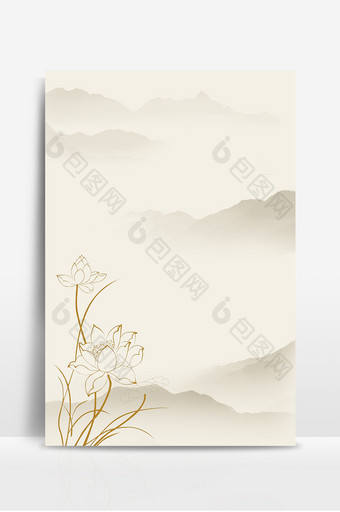 中国山水风水墨荷叶背景图片