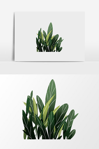 手绘绿叶清新植物插画元素图片
