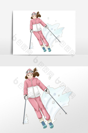 手绘冬天冬季人物滑雪插画素材图片