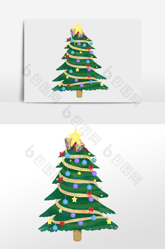手绘圣诞节装饰树插画元素图片