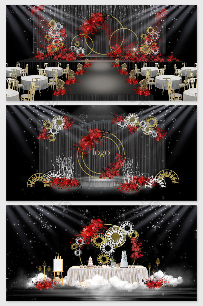 大红色新中式铁艺个性定制婚礼效果图图片图片