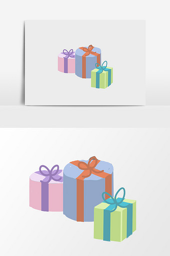 手绘三盒礼物插画元素图片