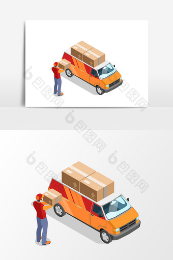 卡通汽车货物运输设计元素图片