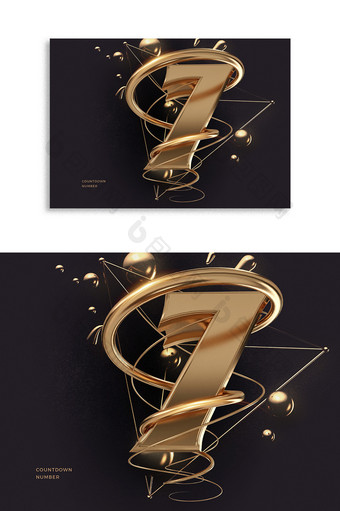 3D创意立体典雅黄金绕线体倒计时数字7图片