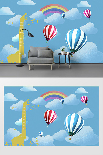 新现代热气球身高尺码背景墙图片