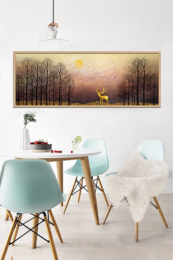 北欧风丛林麋鹿装饰画图片