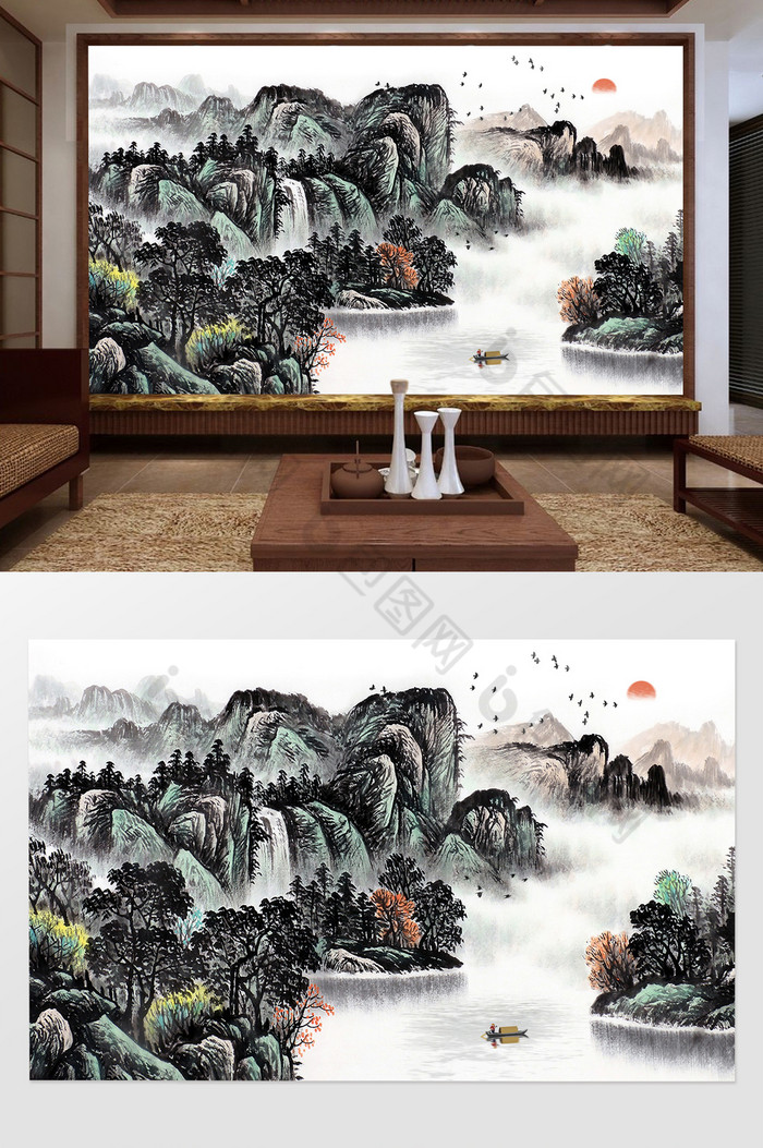 新中式国画山水图国画山水风景图片