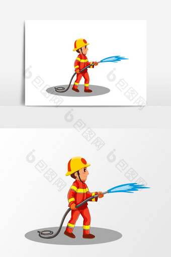 手绘消防员灭火元素设计图片