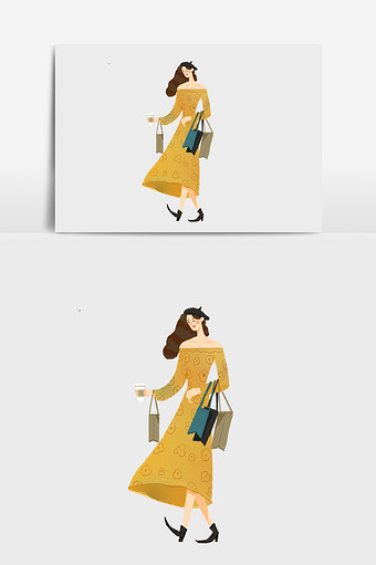 购物美女插画元素图片