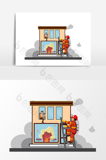 卡通灭火救人设计元素图片