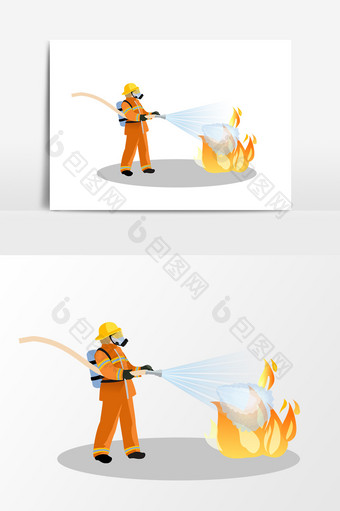 卡通消防员灭火设计元素图片
