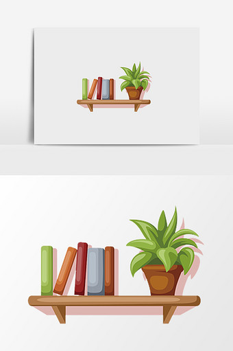 手绘书架和花盆插画元素图片