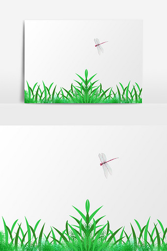 绿色草地蜻蜓插画元素素材图片