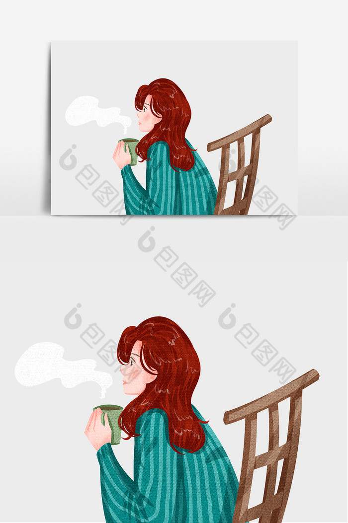 喝水的女孩插画图片图片