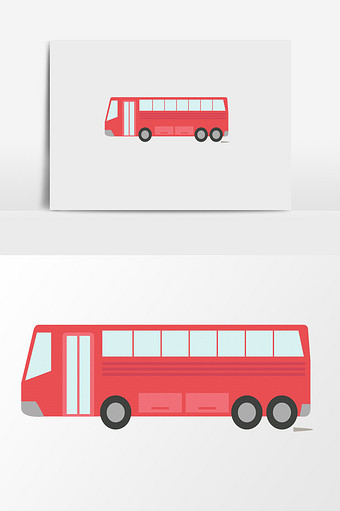 手绘红色客车插画元素图片