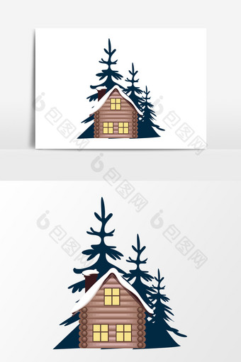 卡通冬季房屋元素设计图片