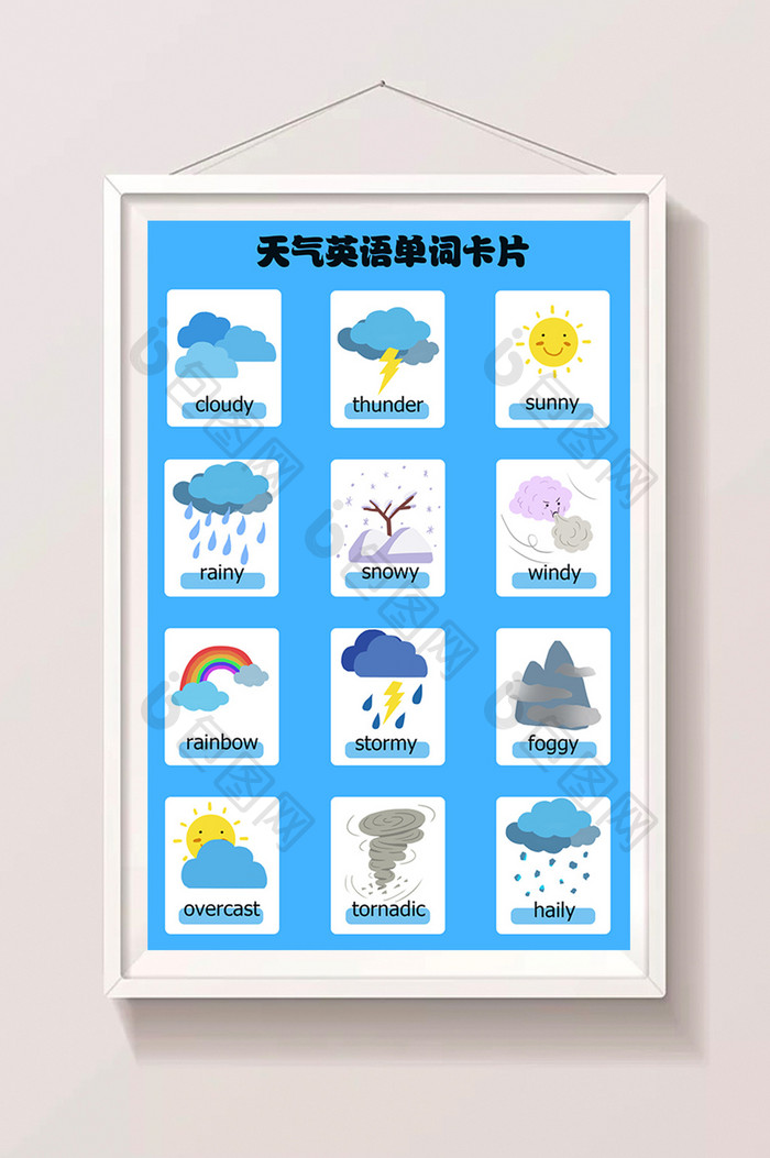 蓝色天气英语单词教育配图