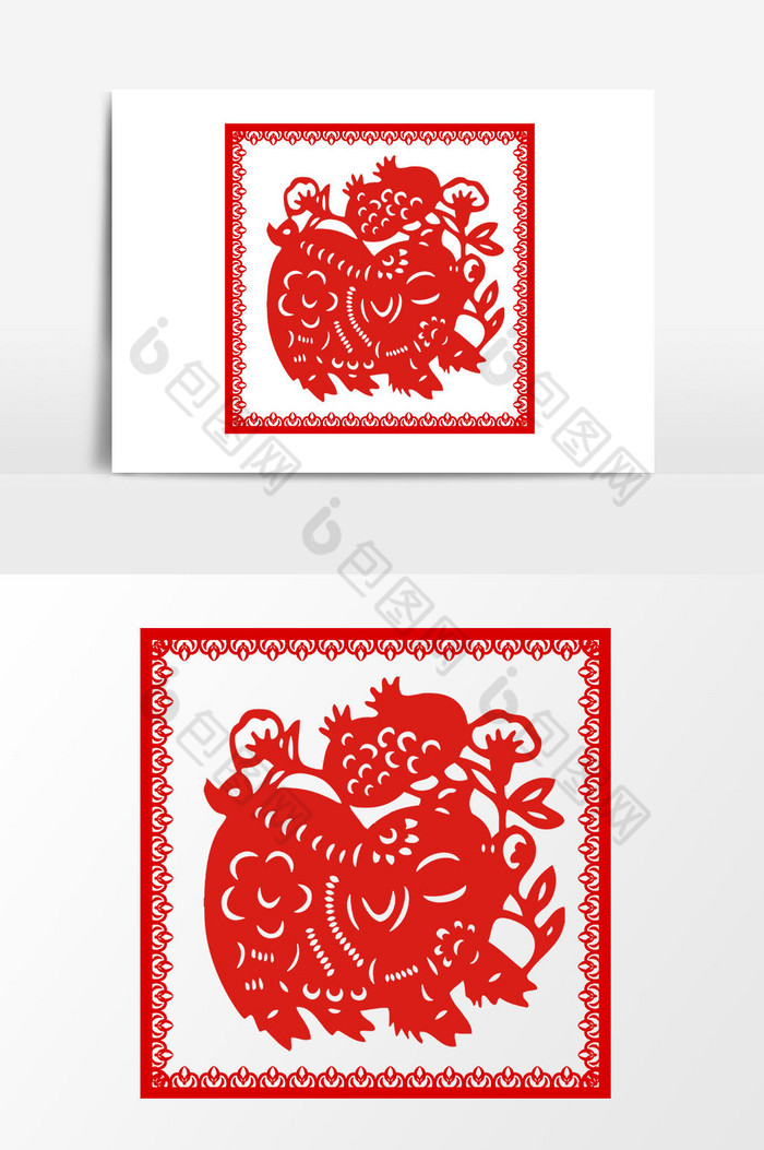 春节剪纸元素红色图片
