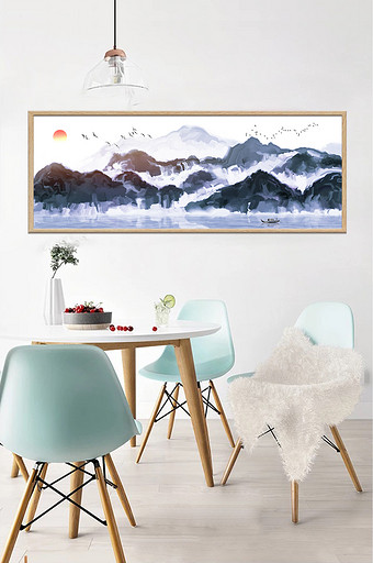 新中式水墨意境山水风景画飞鸟装饰画图片