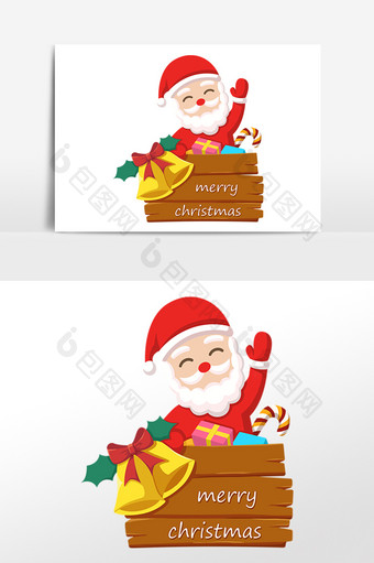 圣诞节圣诞老人发礼物手绘插画素材图片