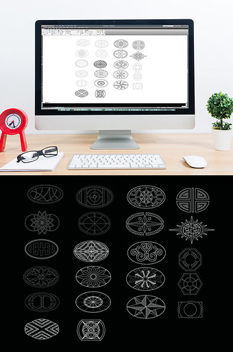 椭圆形地面拼CAD花图案图片