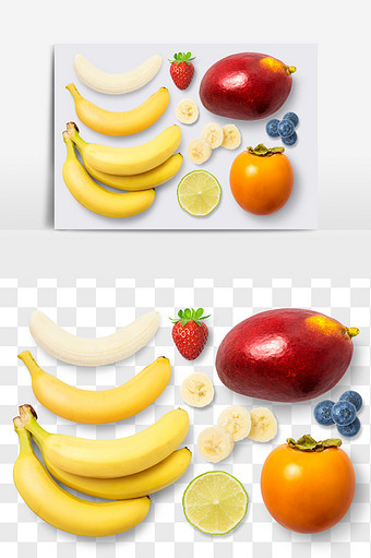 香蕉柿子水果元素PNG文件水果抠图图片