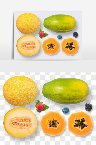 哈密瓜木瓜水果元素PNG文件水果抠图图片