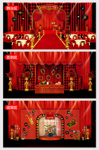欧式红色百老汇风格婚礼效果图图片
